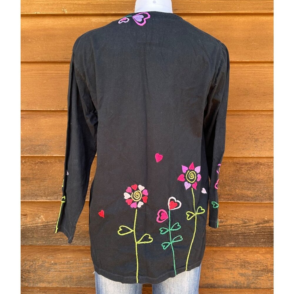 VIntage Michael Simon Lite Embroidered Black Button Down Floral Shirt Size S - Picture 3 of 10